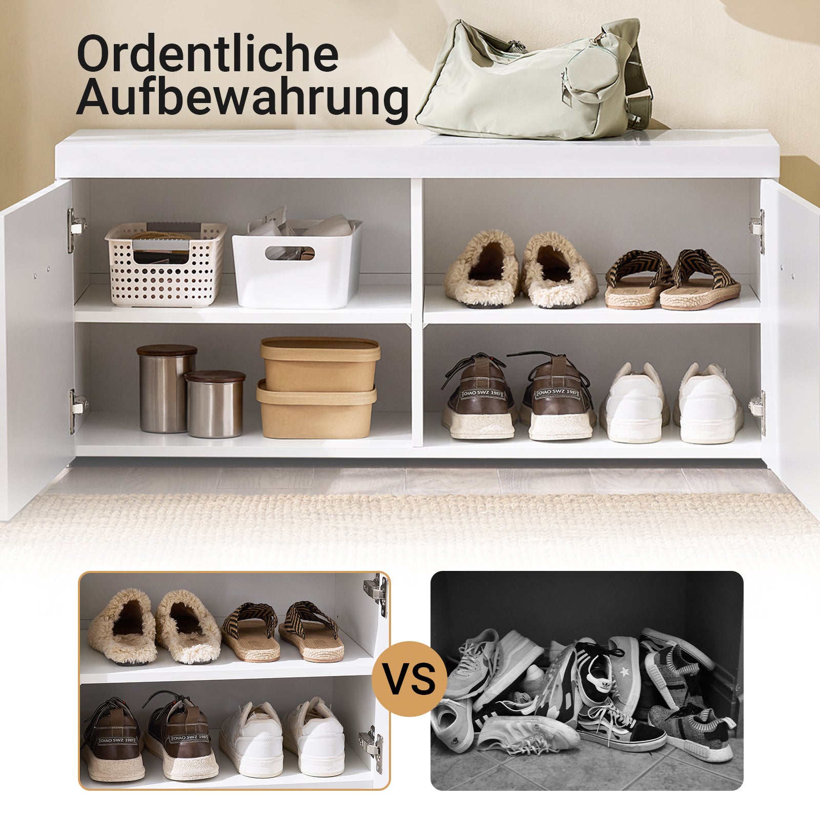 SoBuy | Banc à chaussures | Banc d'entrée | Banc avec rangement | Banc d'entrée | Blanc | FSR178-W