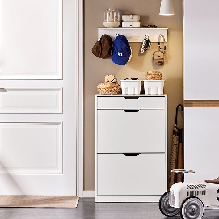 SoBuy | Meuble à chaussures à 4 portes | Meuble à chaussures étroit | Étagère à chaussures | Blanc | FSR180-W