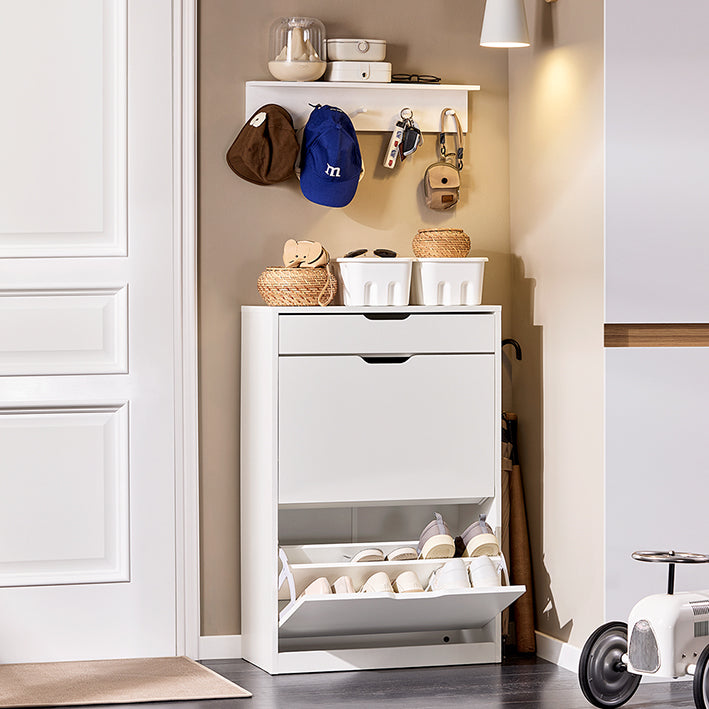 SoBuy | Meuble à chaussures à 4 portes | Meuble à chaussures étroit | Étagère à chaussures | Blanc | FSR180-W