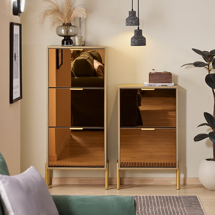 SoBuy | Meuble à chaussures 3 portes | Armoire à chaussures | Étagère à chaussures | Finition dorée brillante | FSR181-HG