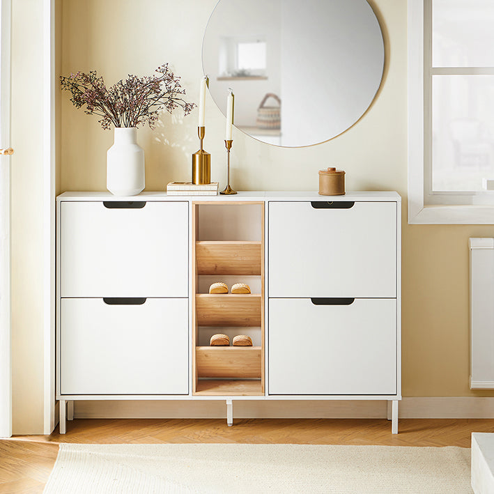 SoBuy | Scarpiera a 4 Ante a Ribalta | Mobile Scarpiera | Scarpiera Stretta | Bianco | FSR183-WN