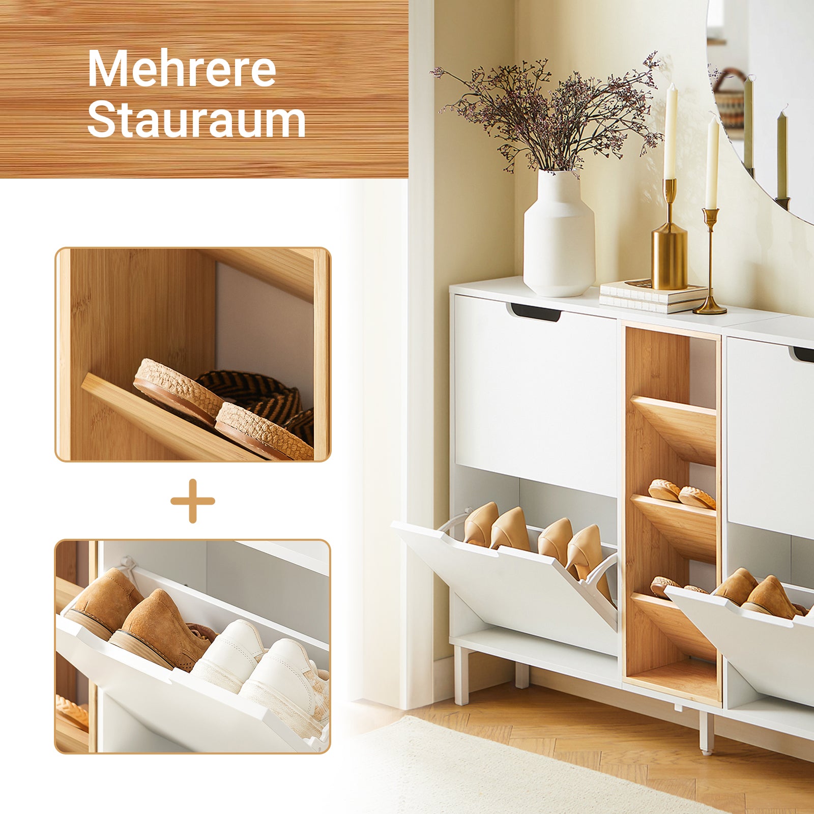 SoBuy | Meuble à chaussures à 4 portes | Rangement pour chaussures | Coffre à chaussures étroit | Blanc | FSR183-WN