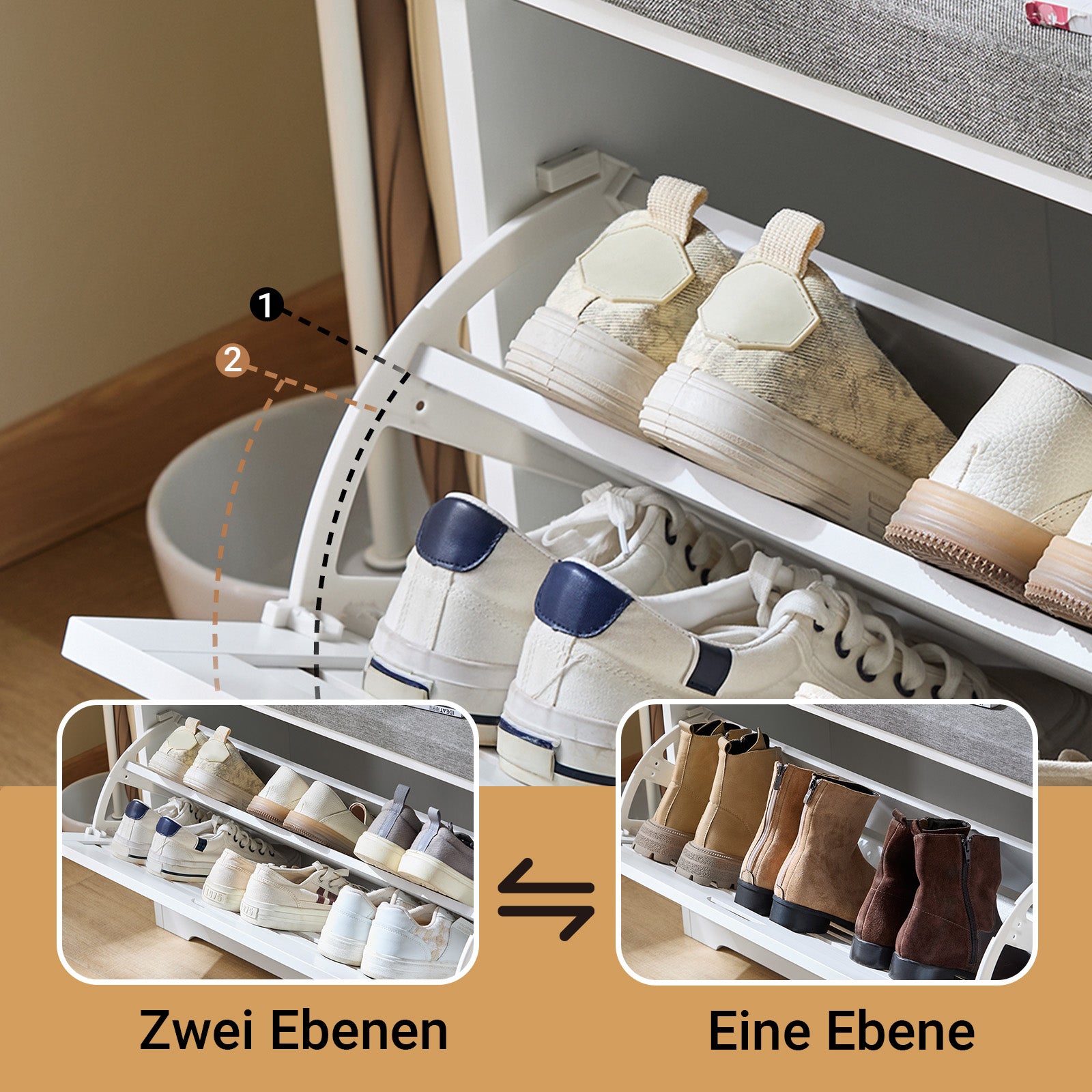 SoBuy | Meuble à chaussures | Banc à chaussures avec 1 porte abattante | Banc | Meuble de rangement blanc | FSR185-W