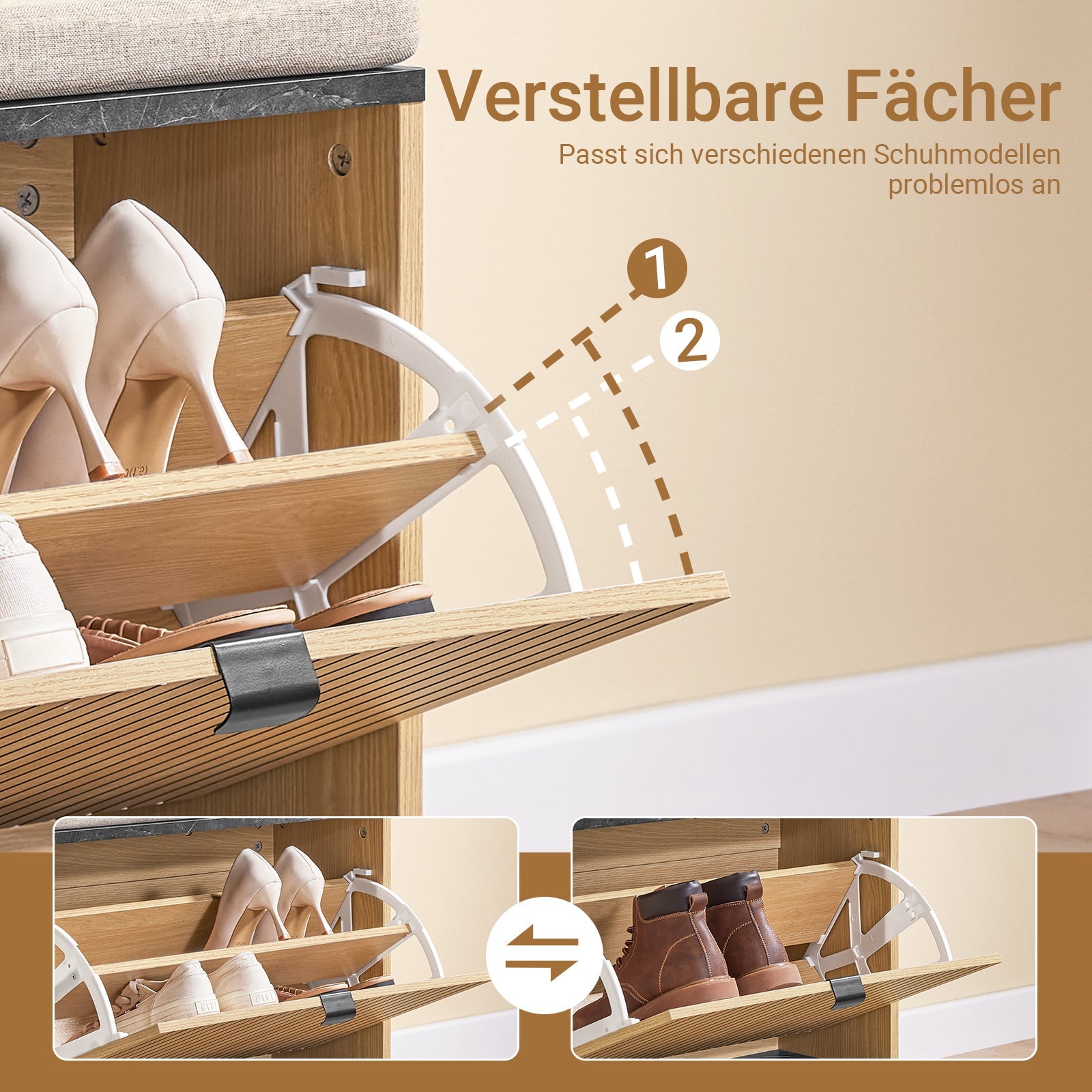 SoBuy | Scarpiera con panca | Scarpiera stretta | con vano portaoggetti | Scomparto a ribalta | Marmo nero | FSR201-N