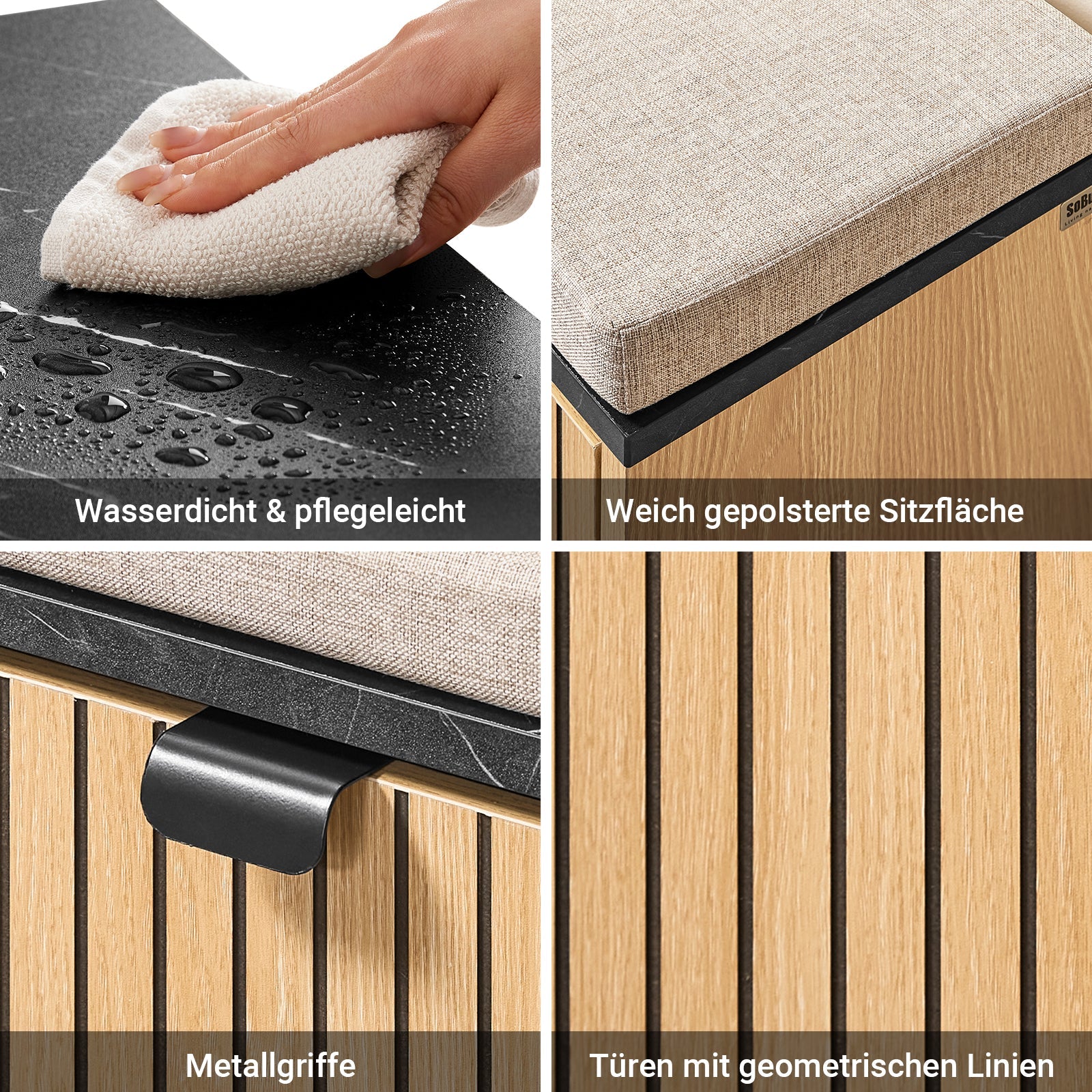 SoBuy | Scarpiera con panca | Scarpiera stretta | con vano portaoggetti | Scomparto a ribalta | Marmo nero | FSR201-N