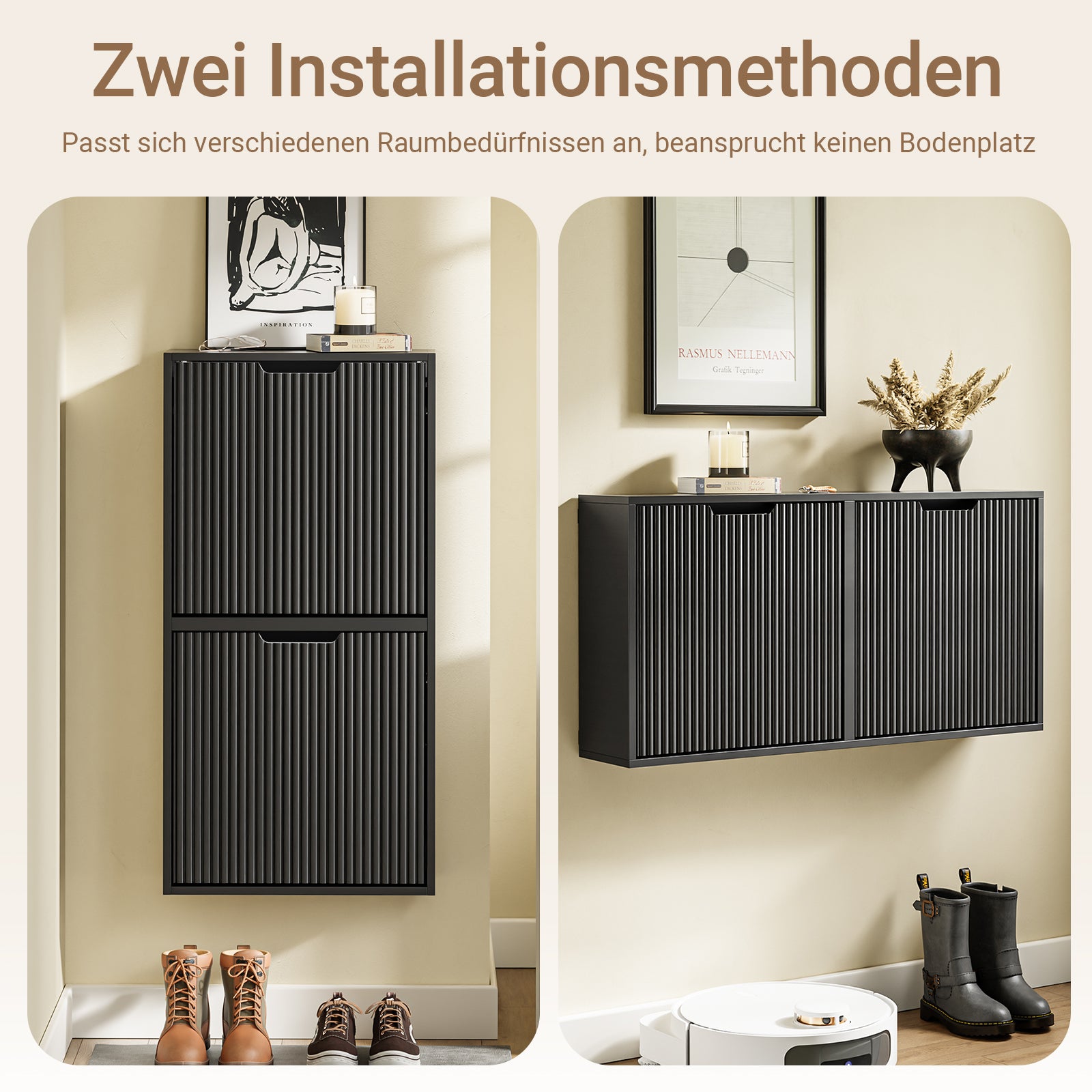 SoBuy | Schuhschrank Schmal Wandmontage | 2-Wege Montage | 19cm Tiefe | Schwarz | FSR204-SCH