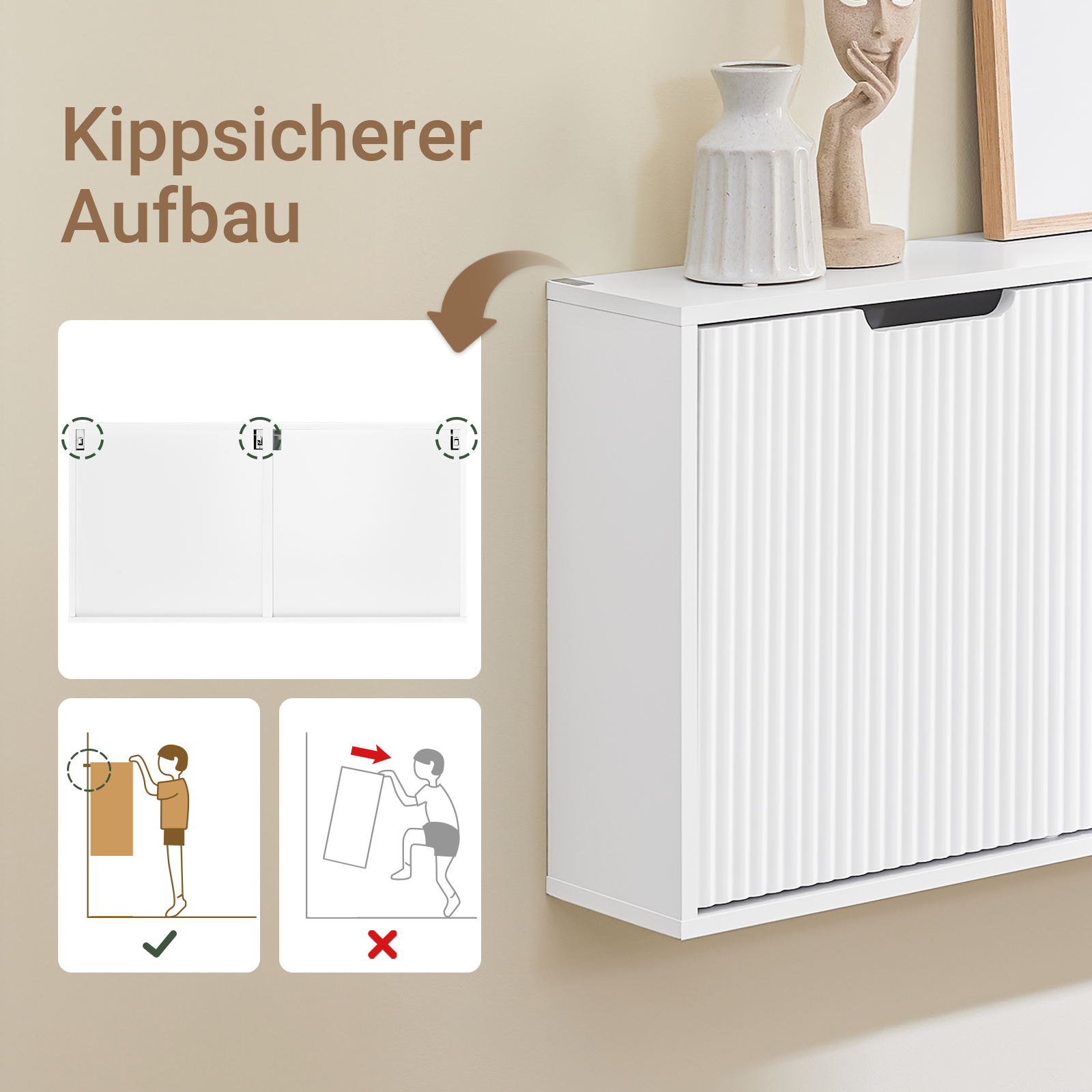 SoBuy | Schuhschrank Schmal | Wandmontage | 2-Wege Montage & Anti-Kipp| 19cm Tiefe | Weiß | FSR204-W