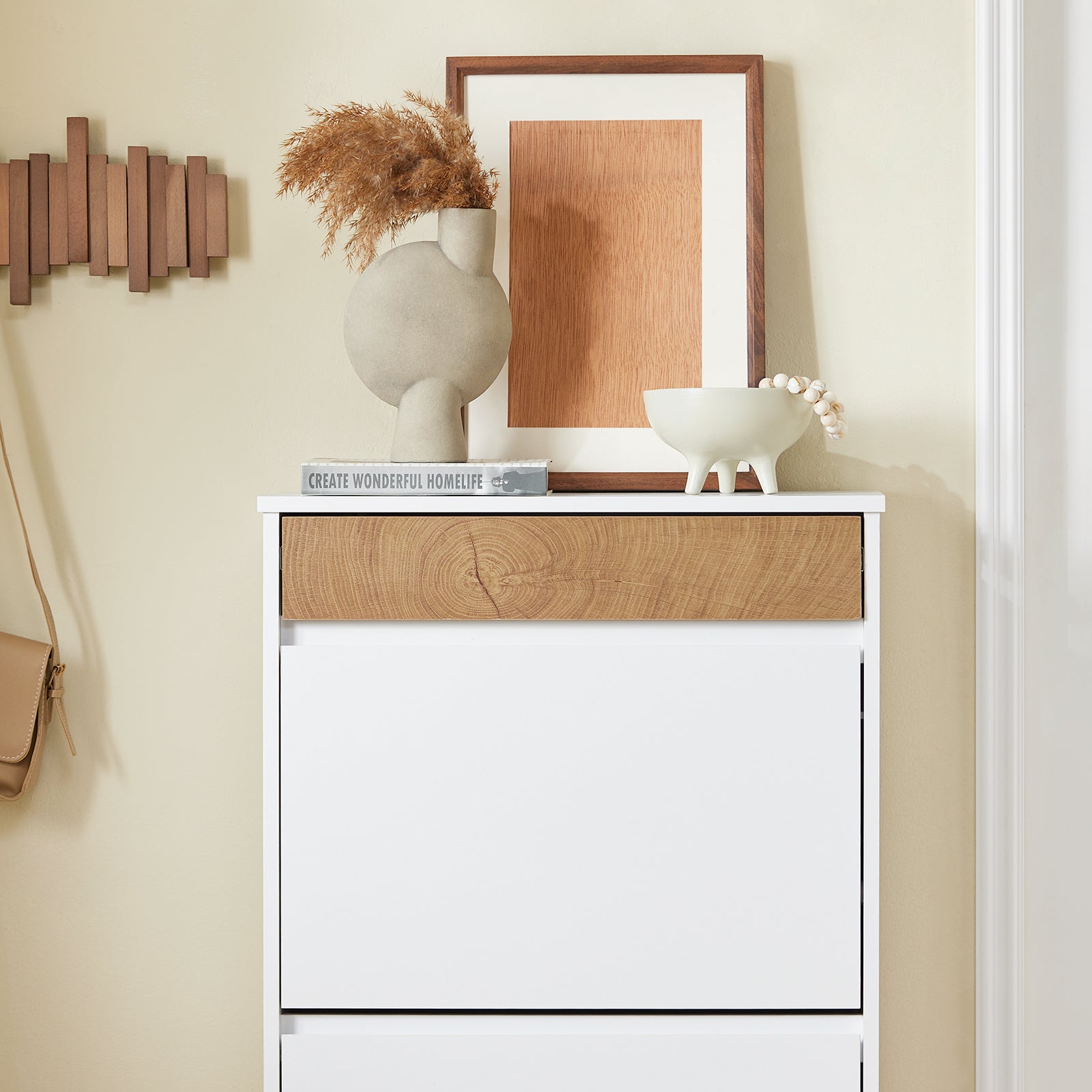 SoBuy | Meuble à chaussures avec 2 abattants et 1 tiroir | Armoire à chaussures | Étagère à chaussures | Blanc | FSR205-WN