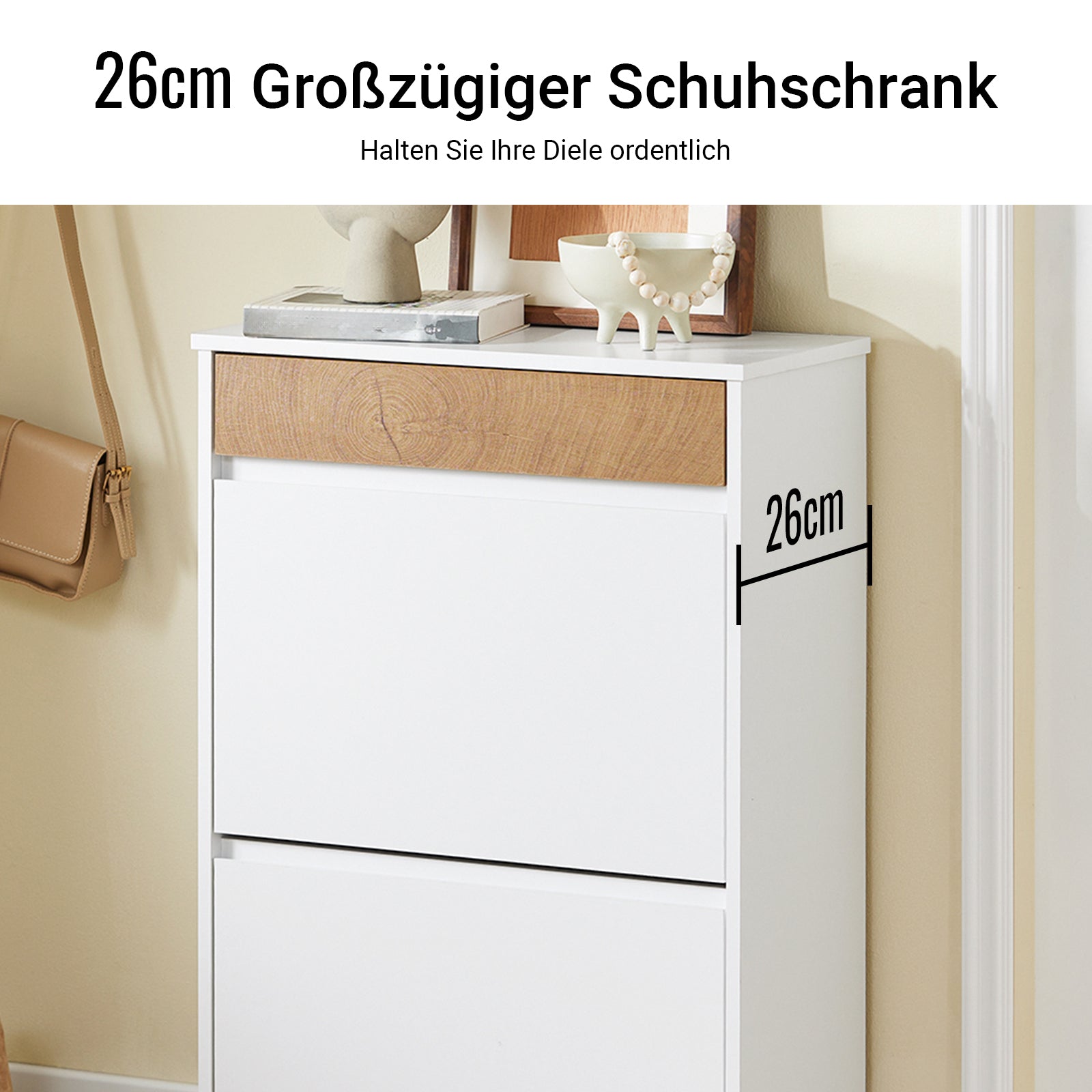 SoBuy | Meuble à chaussures avec 2 abattants et 1 tiroir | Armoire à chaussures | Étagère à chaussures | Blanc | FSR205-WN