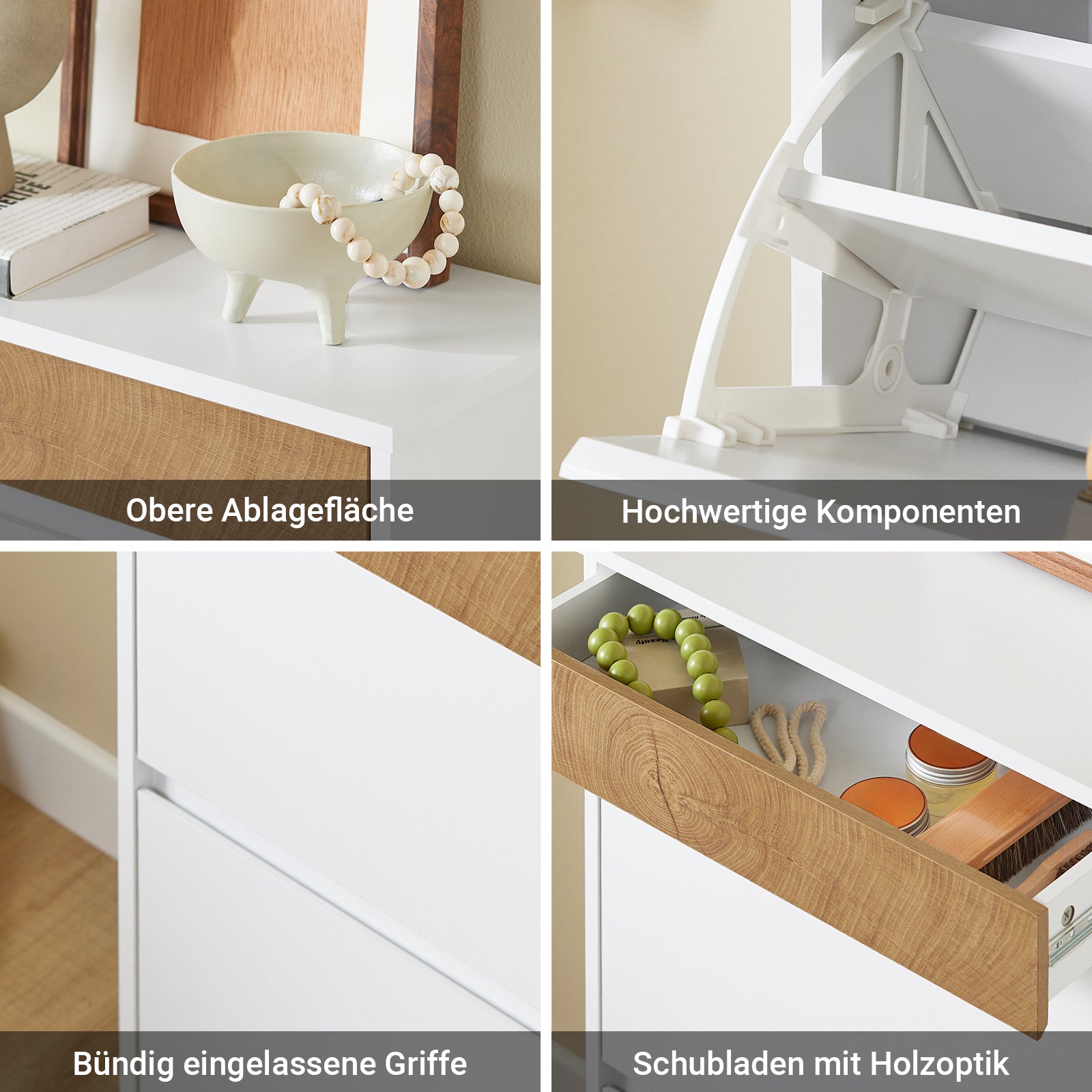 SoBuy | Schuhkipper mit 2 Klappen und 1 Schublade | Schuhschrank | Schuhregal | Weiß | FSR205-WN