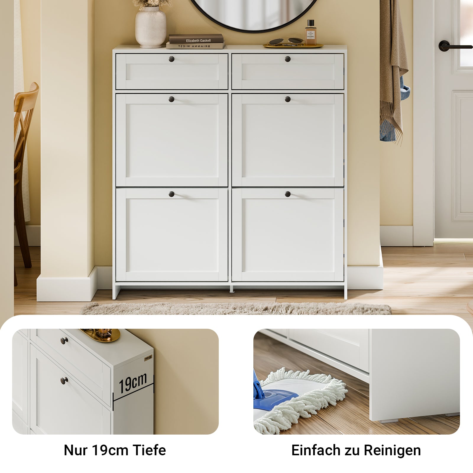 SoBuy | Meuble à chaussures étroit | à 4 rabats | Blanc | FSR208-W