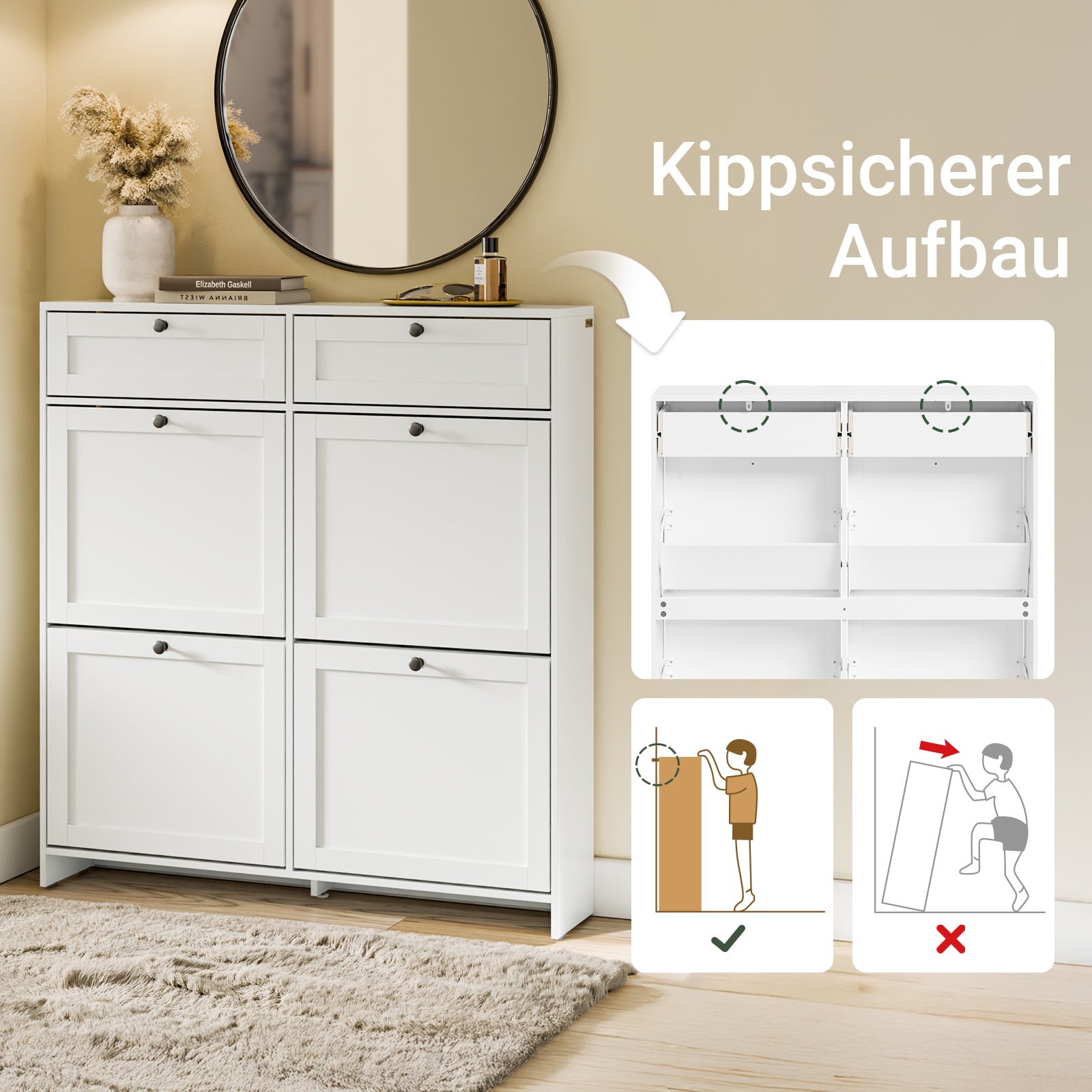 SoBuy | Meuble à chaussures étroit | à 4 rabats | Blanc | FSR208-W