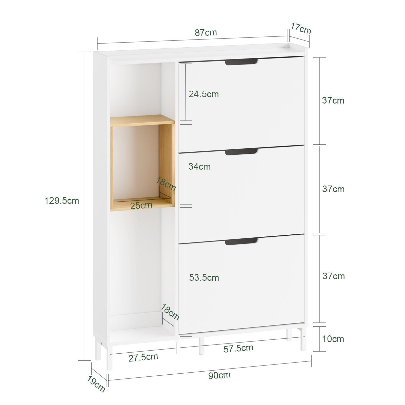 SoBuy | Meuble à chaussures basculant | Armoire à chaussures étroite blanche | avec 3 abattants | FSR209-WN