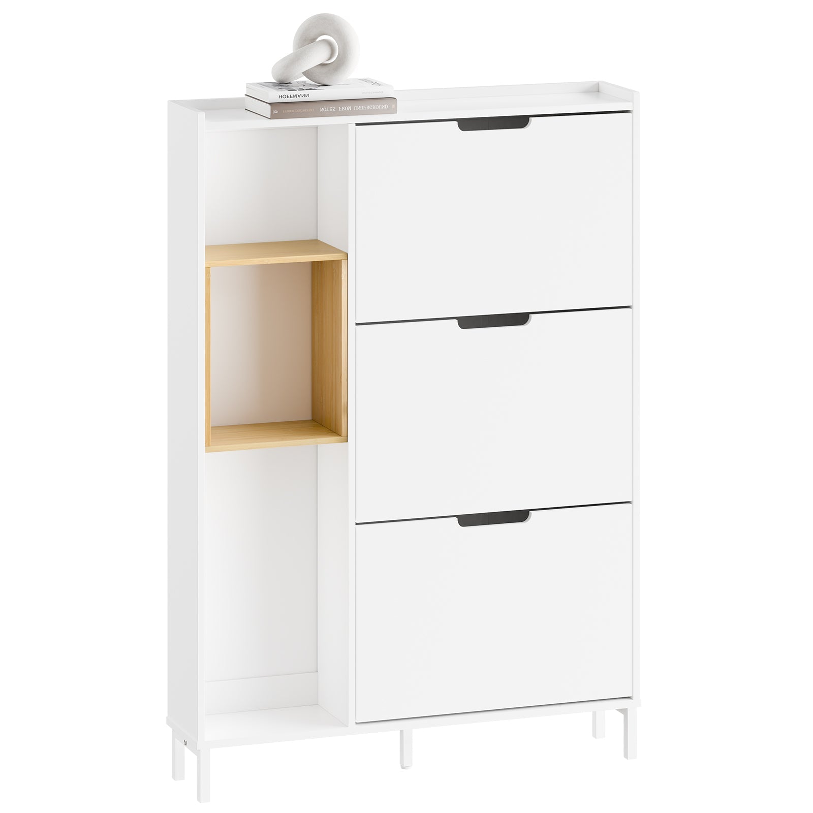SoBuy | Meuble à chaussures basculant | Armoire à chaussures étroite blanche | avec 3 abattants | FSR209-WN
