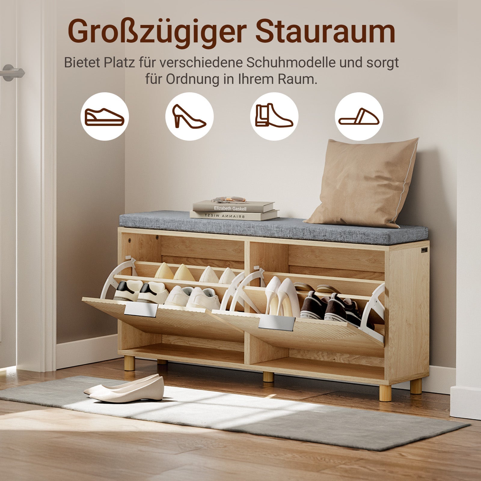SoBuy Meuble à chaussures étroit avec assise pour grandes chaussures 100x24x50 cm FSR211-N