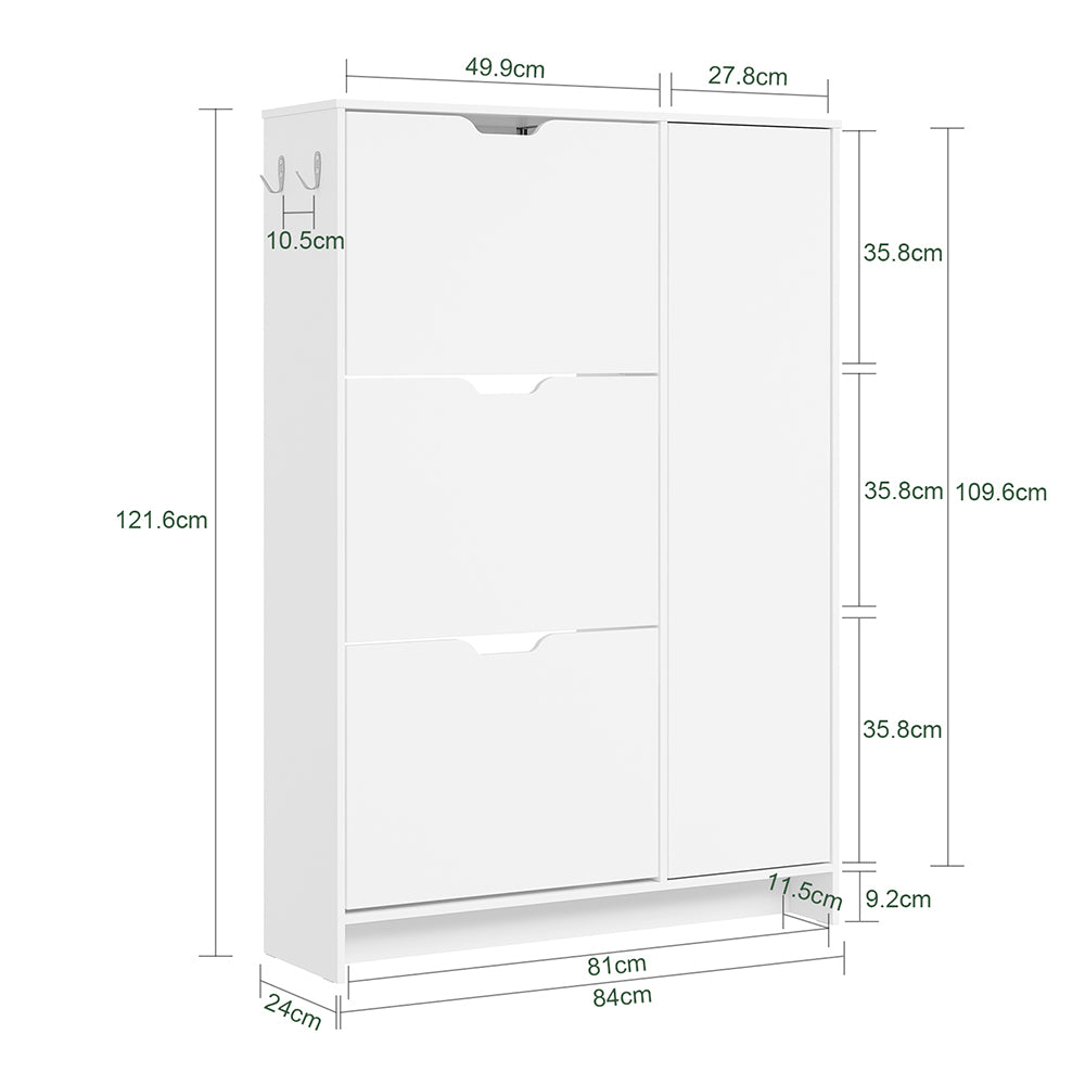 SoBuy Schuhschrank Weiß Klappschrank für 12 Paar Schuhe + 3 Seitenfächer FSR220-W