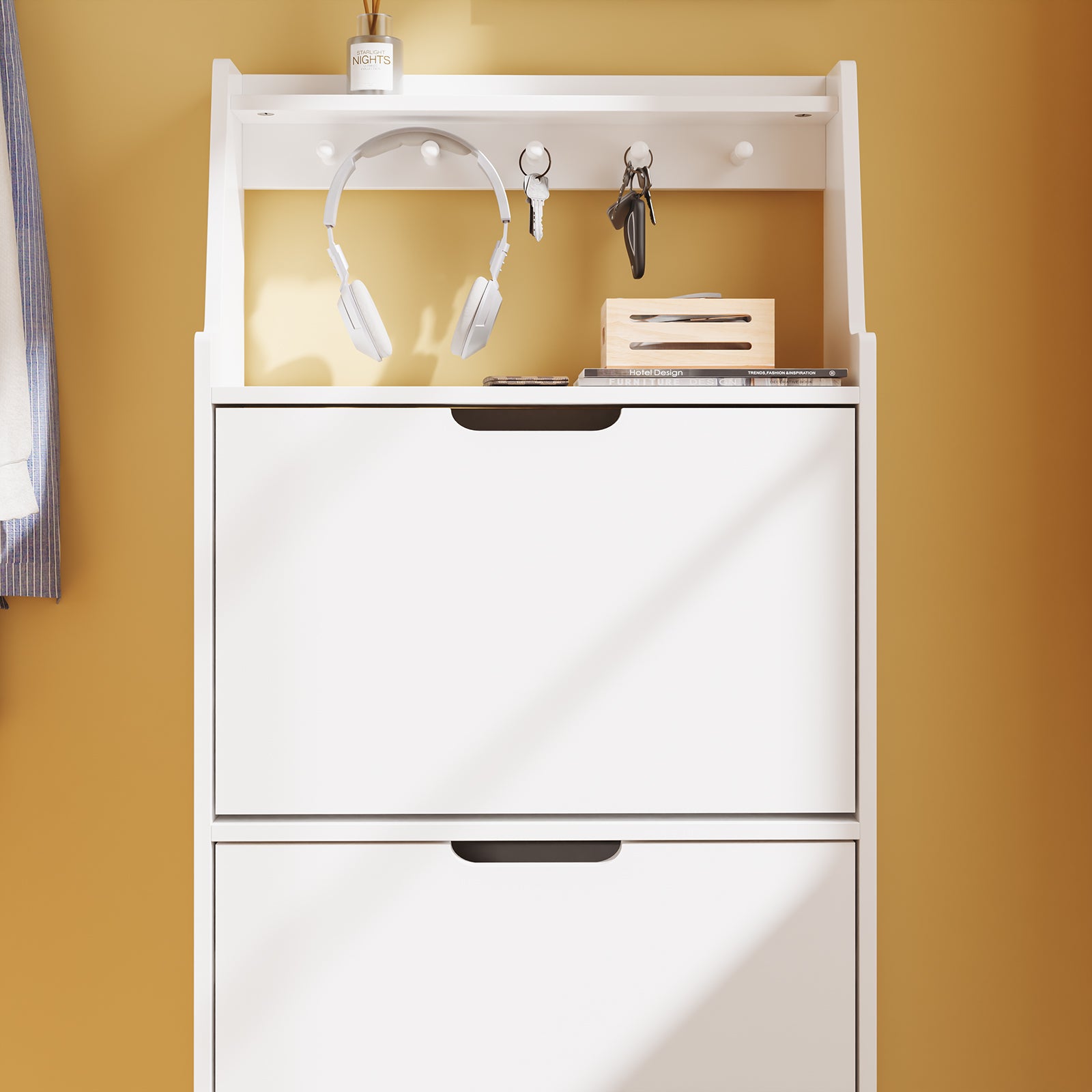 SoBuy Schuhschrank Weiß 2 Türen mit Haken und offener Oberseite 60x19x119 cm FSR221-W