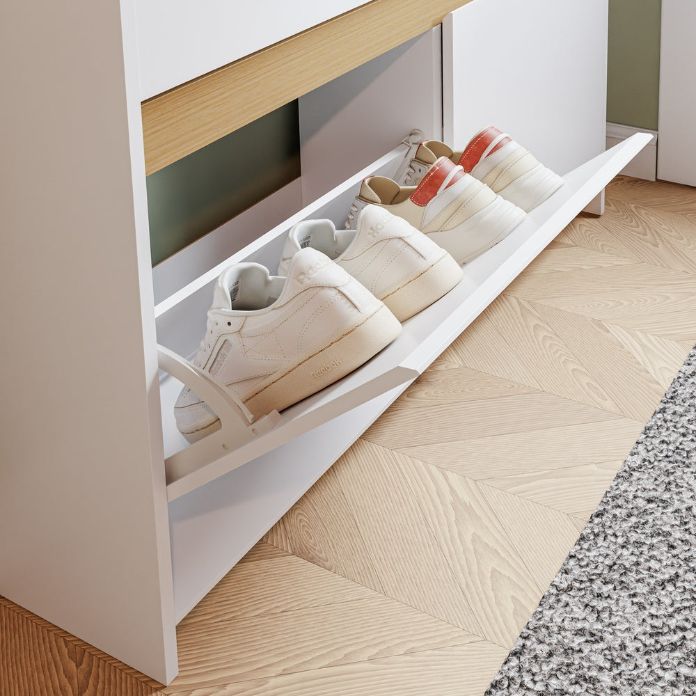 SoBuy | Schuhkipper schmal in Weiß mit 4 Klappfächern | FSR225-E-W