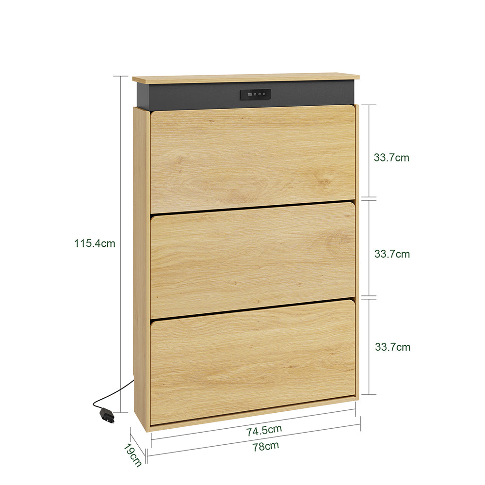 SoBuy | Schuhschrank schmal hoch mit 3 Klappen Natur | FSR226-E-N