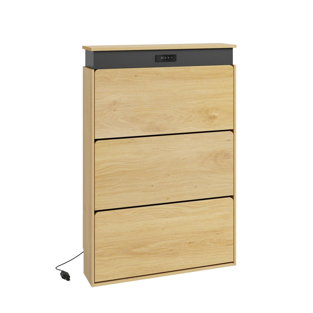 SoBuy | Schuhschrank schmal hoch mit 3 Klappen Natur | FSR226-E-N