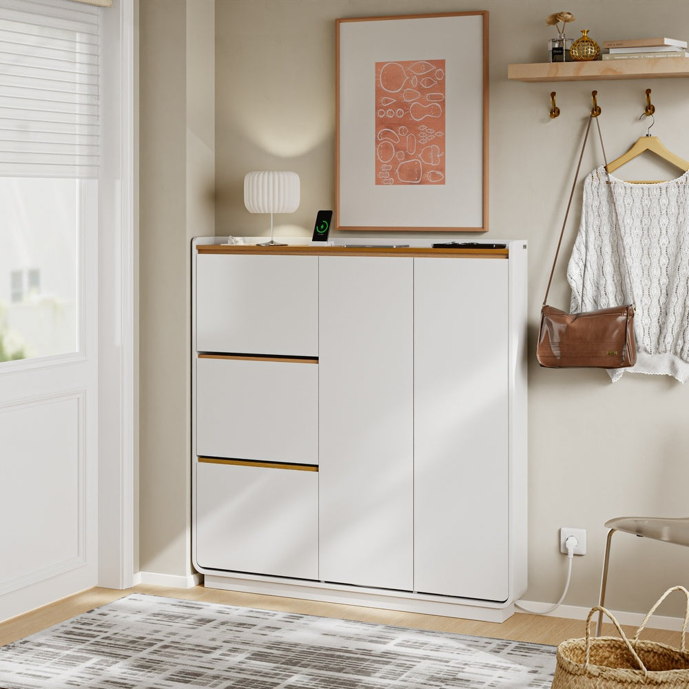 SoBuy Schuhschrank Schmal – 15 cm Tief, mit Steckdose für Flur FSR229-E-WN