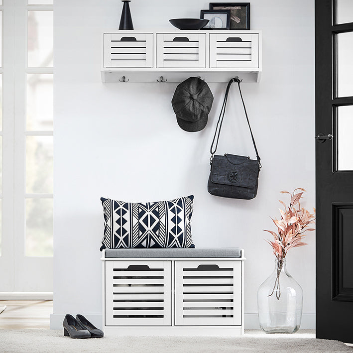 SoBuy | Banc à chaussures avec assise | Coffre de rangement à 2 portes | Boîte à chaussures | Blanc | FSR23-II-W