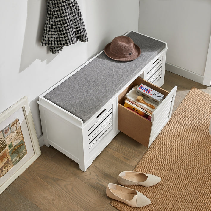 Prévente | SoBuy | Banc à chaussures avec coussin d'assise | Meuble à chaussures | Commode de rangement Blanc | FSR23-W