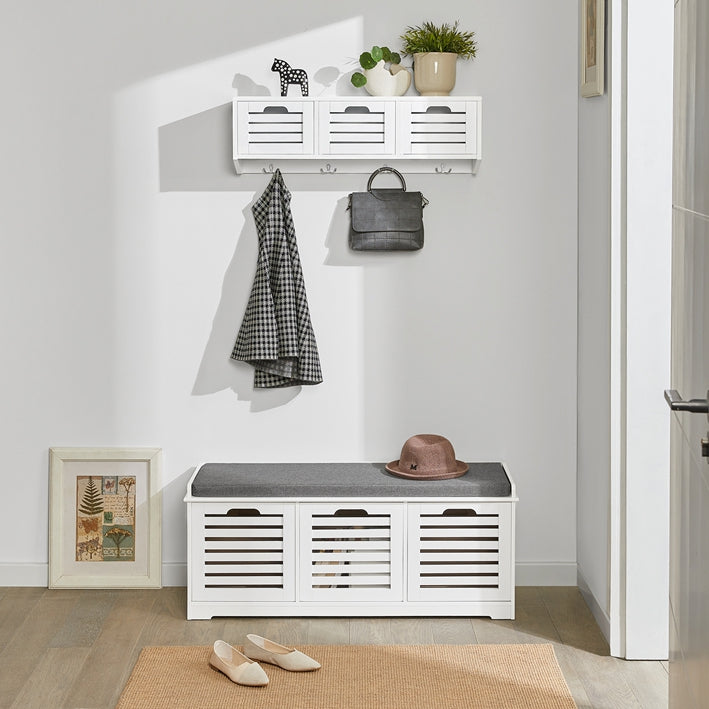 Prévente | SoBuy | Banc à chaussures avec coussin d'assise | Meuble à chaussures | Commode de rangement Blanc | FSR23-W