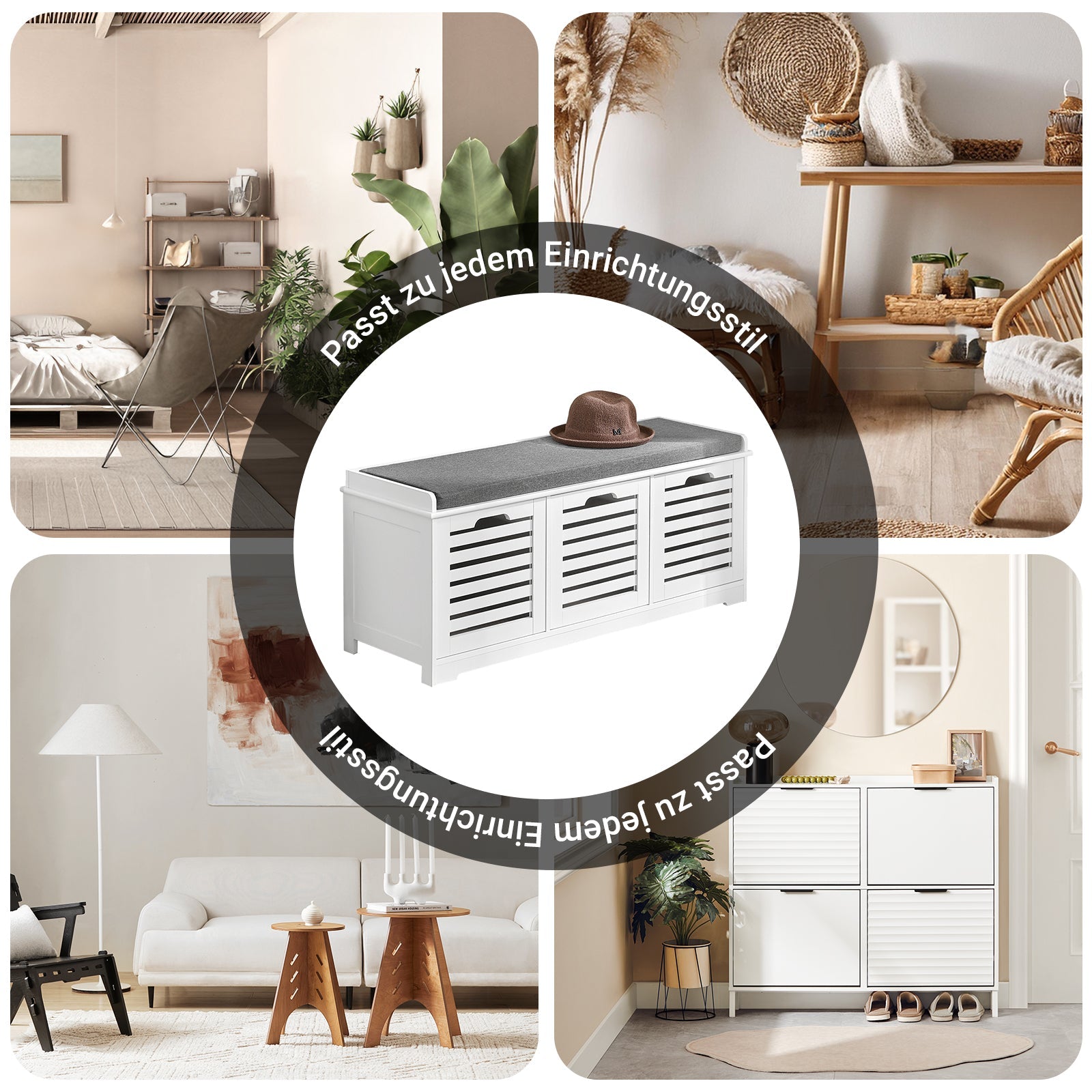 Prévente | SoBuy | Banc à chaussures avec coussin d'assise | Meuble à chaussures | Commode de rangement Blanc | FSR23-W