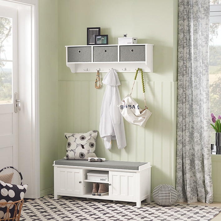 SoBuy | Panca da Ingresso con Cuscino | Scarpiera con Sedile Bianco | FSR35-W