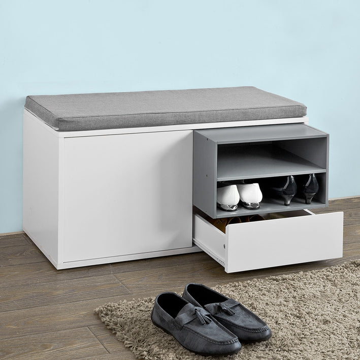 SoBuy | Panca da Ingresso | Scarpiera con Cuscino | Mobile Scarpiera con Sedile Bianco | FSR37-W