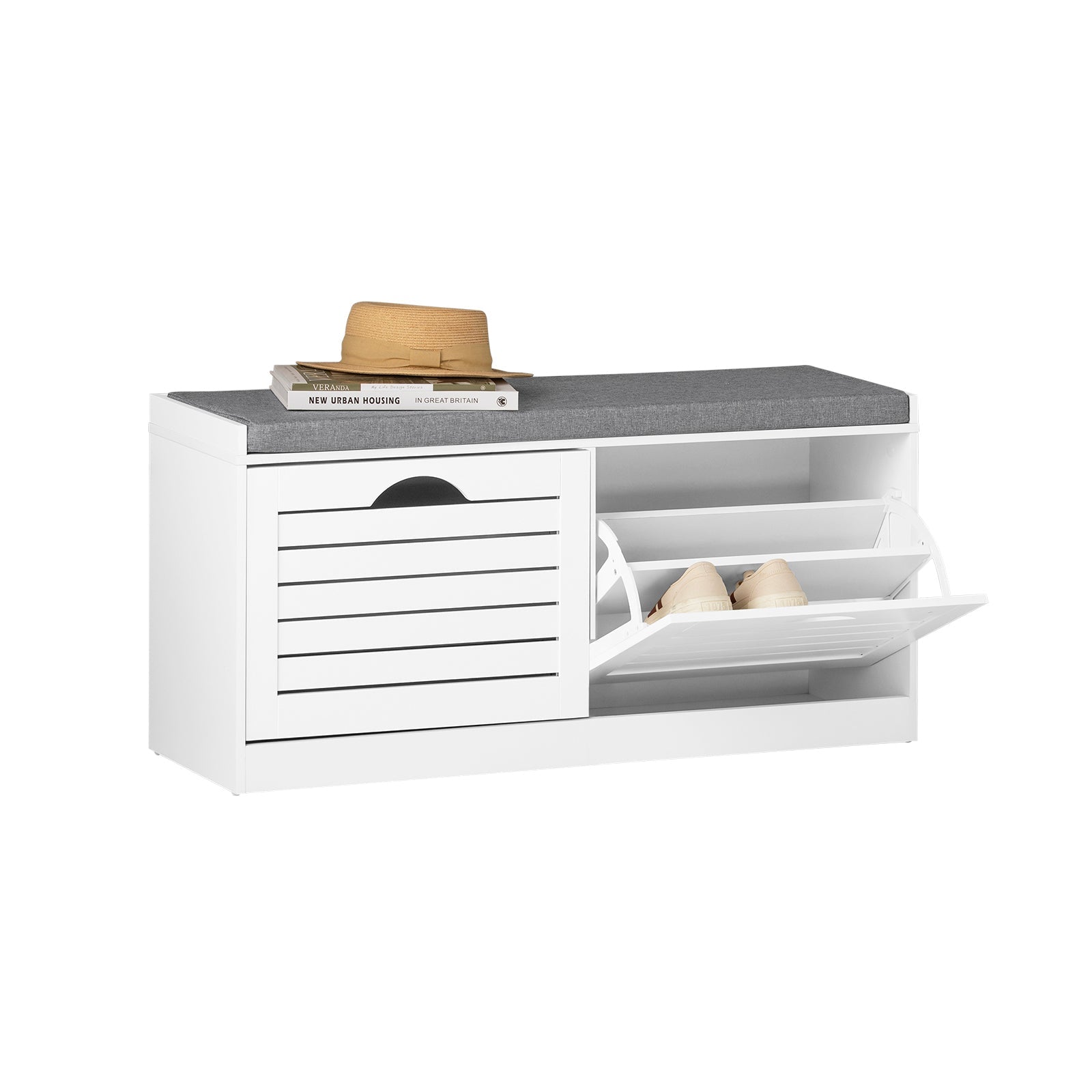 SoBuy | Meuble à chaussures basculant | Banc à chaussures avec rangement | Style campagnard blanc | FSR62-II-W