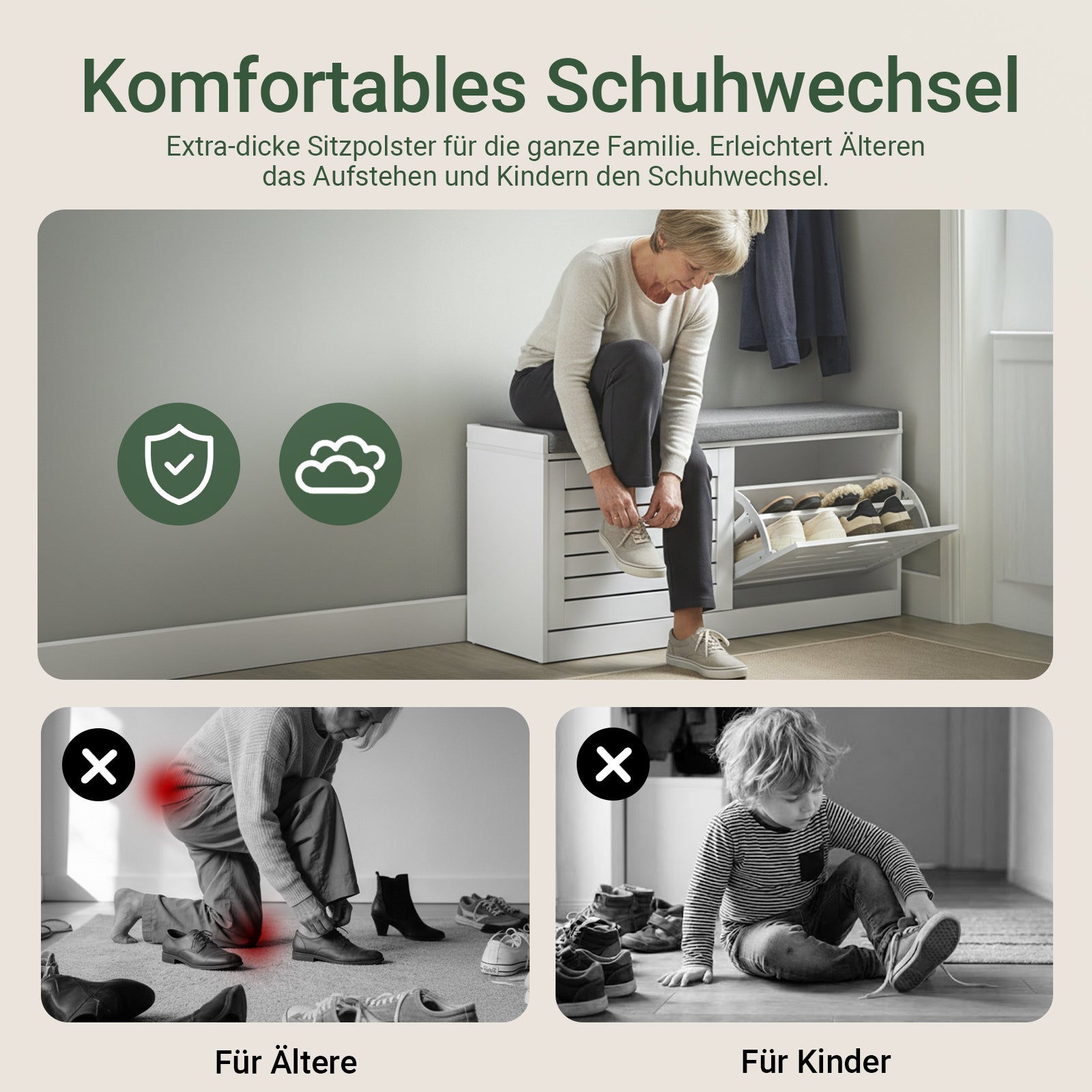 Vorverkauf | SoBuy | Schuhkipper | Schuhbank mit Schuhfach | Landhausstil Weiß | FSR62-W