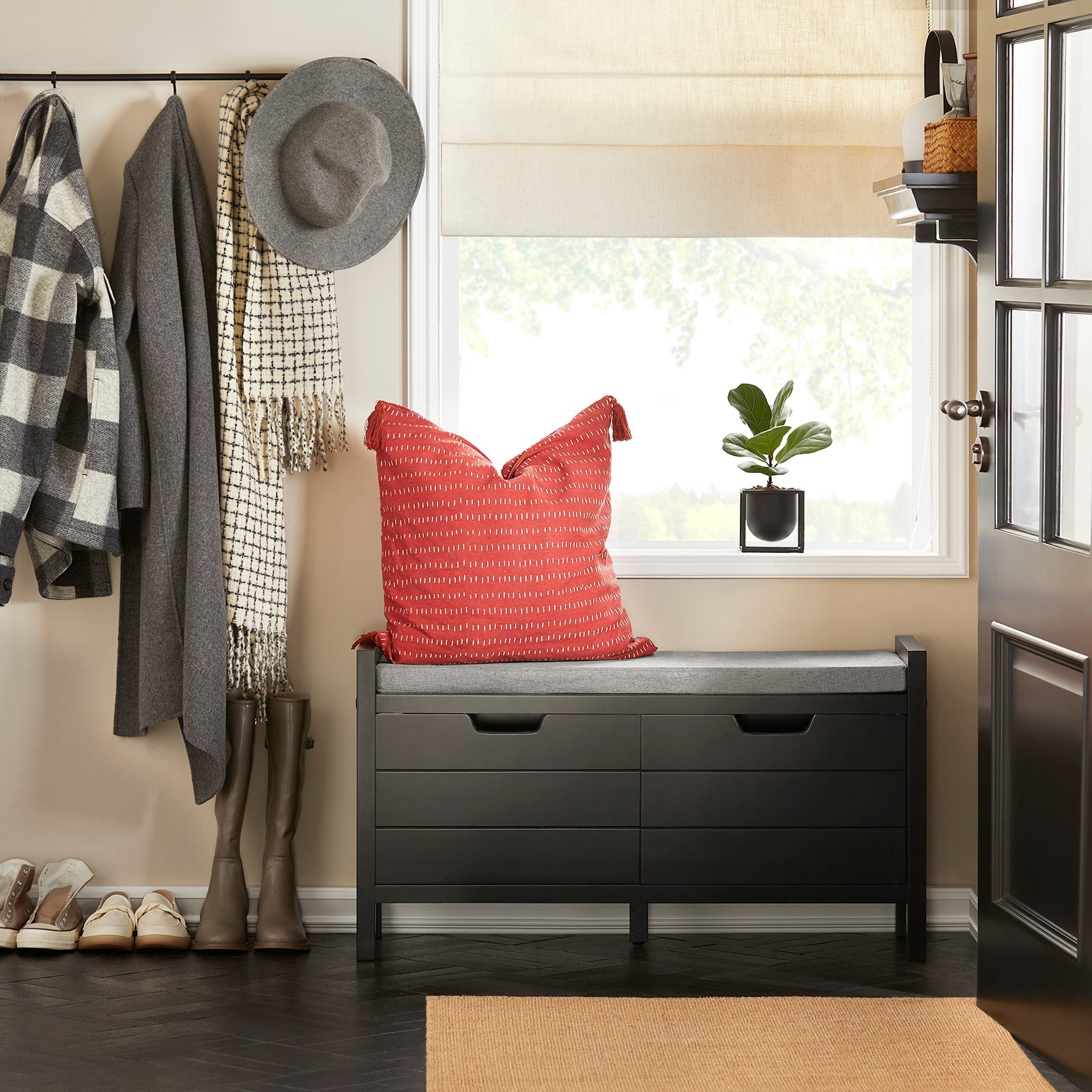 SoBuy | Commode à chaussures | Banc de rangement avec coussin | Meuble à chaussures | Noir | FSR63-II-SCH
