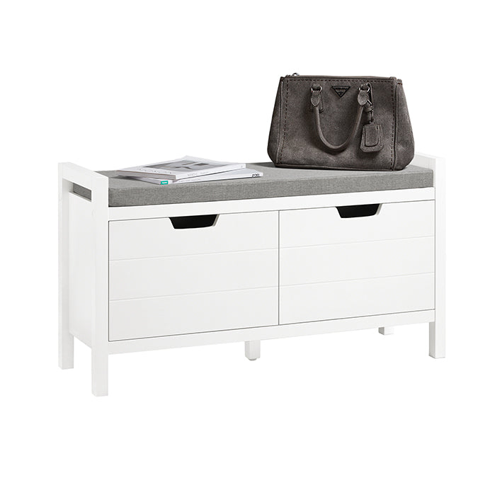 SoBuy | Commode d'entrée | Banc de rangement avec coussin | Meuble à chaussures | Armoire à chaussures | Blanc | FSR63-II-W