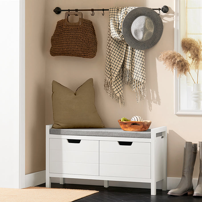 SoBuy | Commode d'entrée | Banc de rangement avec coussin | Meuble à chaussures | Armoire à chaussures | Blanc | FSR63-II-W