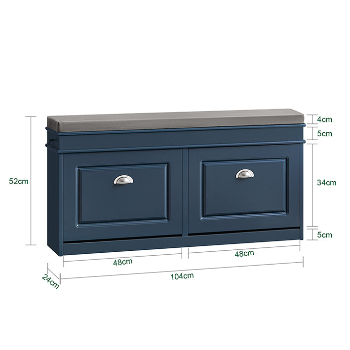 SoBuy | Scarpiera con 2 ante a ribalta | Porta scarpe | Stile rustico blu | FSR64-B
