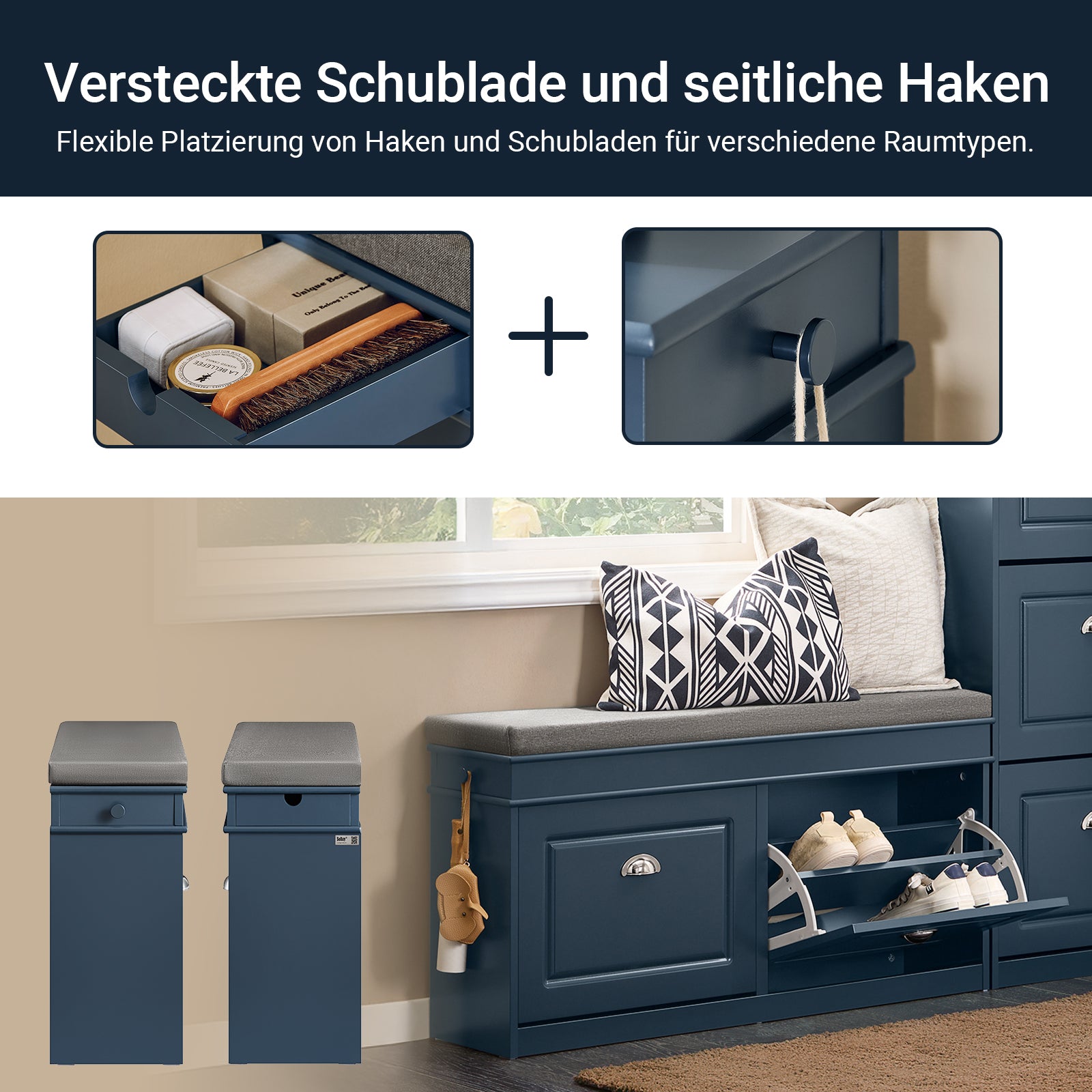 SoBuy | Scarpiera con 2 ante a ribalta | Porta scarpe | Stile rustico blu | FSR64-B
