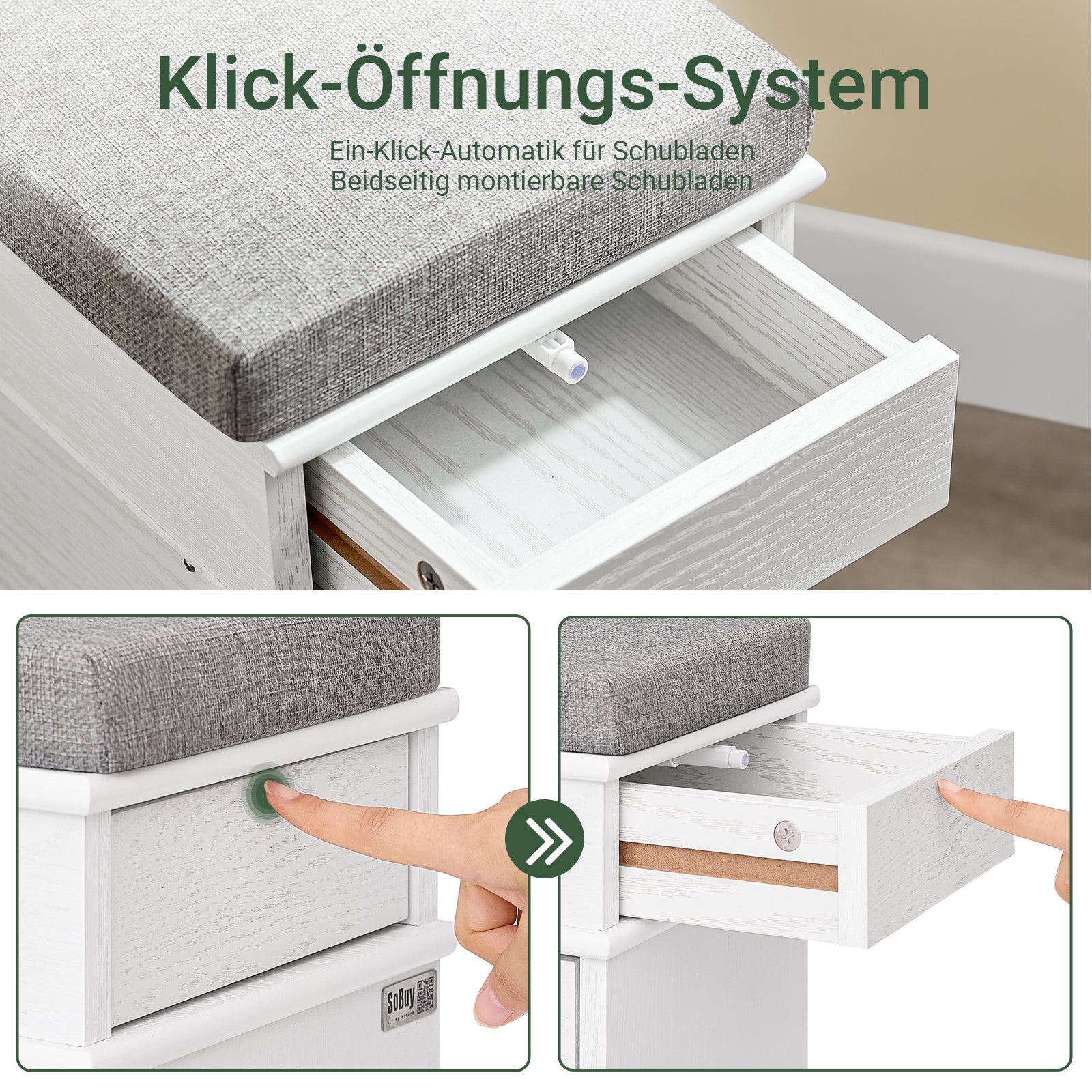 Vorverkauf | SoBuy | Schuhbank | mit Sitzfläche | und 2 Klappen | Weiß Vintage | FSR64-WG