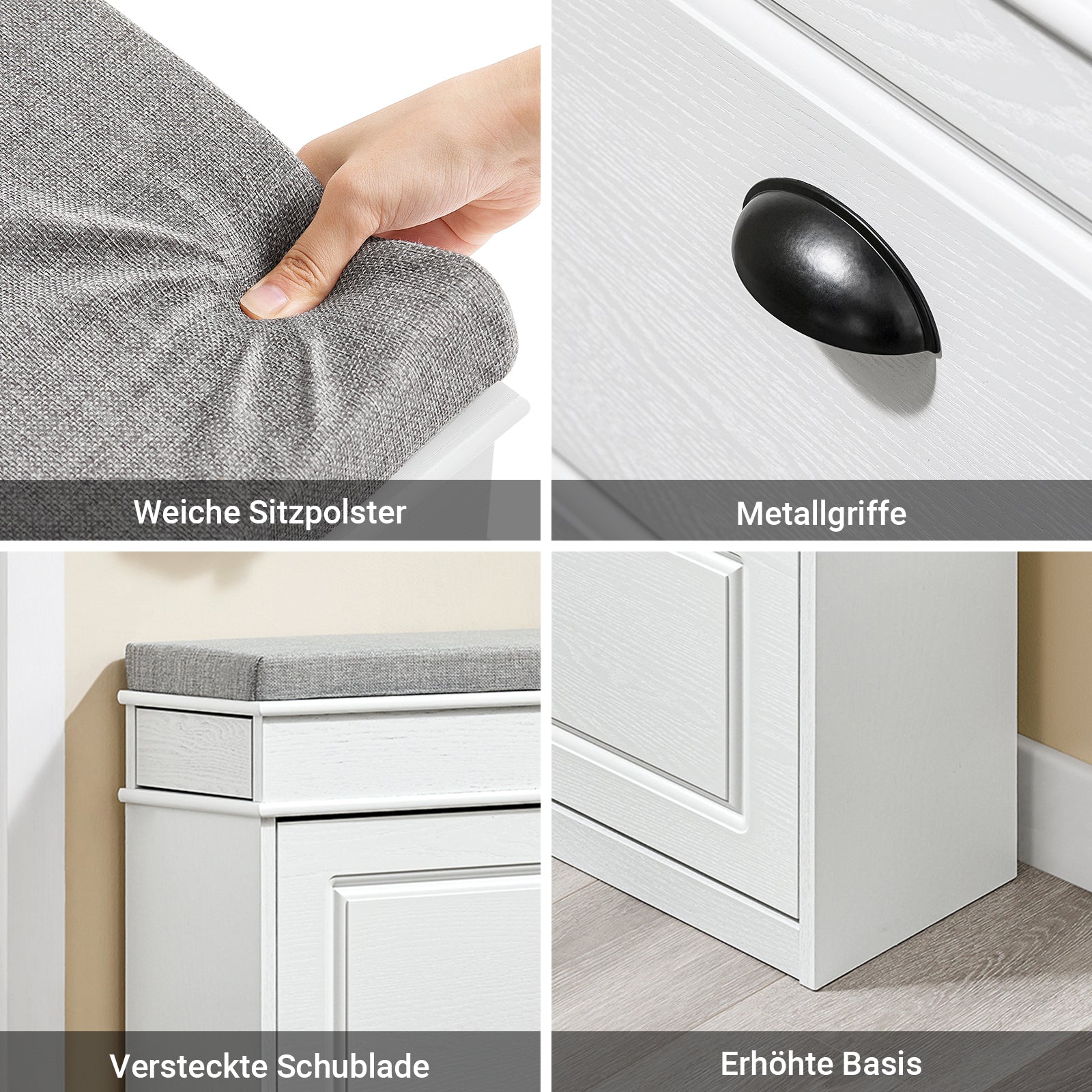 Vorverkauf | SoBuy | Schuhbank | mit Sitzfläche | und 2 Klappen | Weiß Vintage | FSR64-WG