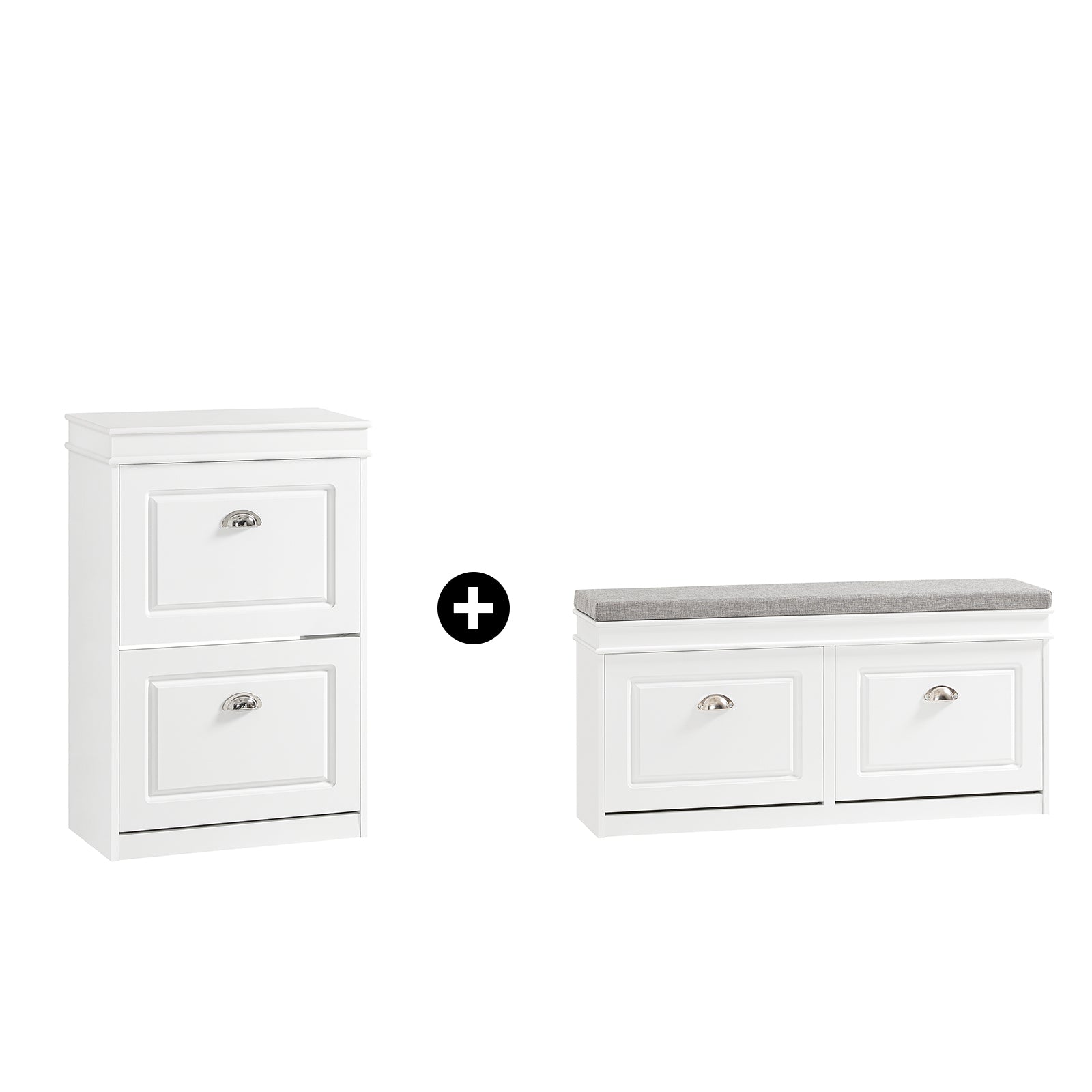 SoBuy | Schuhkipper-Set | Schuhbank und Schuhschrank | Schmal 24cm | Weiß | FSR64-W+FSR78-W