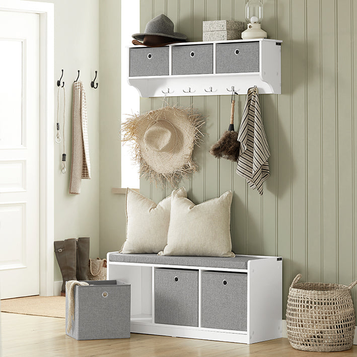 SoBuy | Panchina Contenitore | Scarpiera | Panca | Bianco-Grigio | FSR65-DG