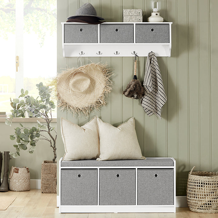 SoBuy | Panchina Contenitore | Scarpiera | Panca | Bianco-Grigio | FSR65-DG