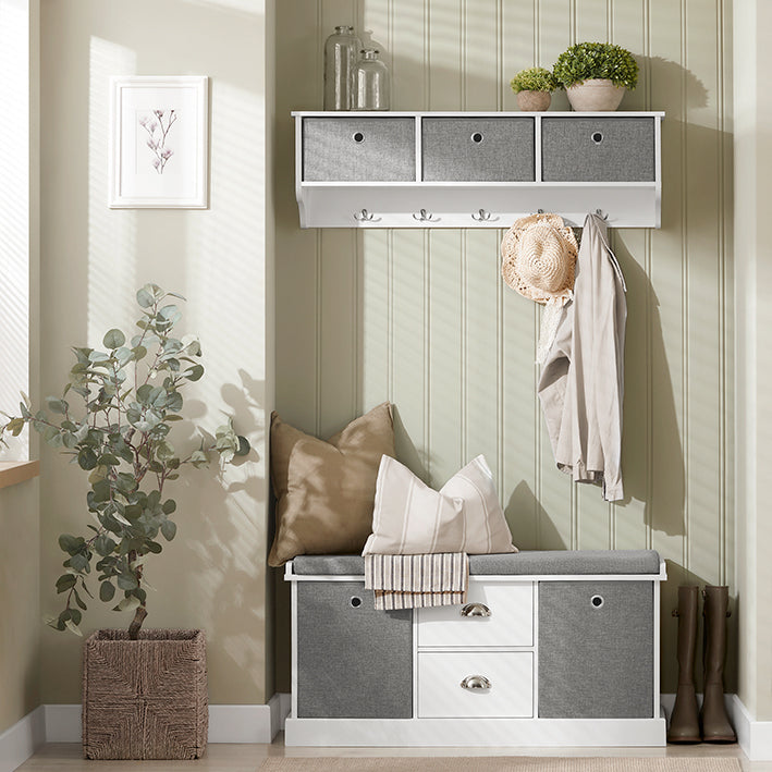 SoBuy | Cassapanca Contenitore per Scarpe | Panca con Contenitore | Bianco-Grigio | FSR66-HG