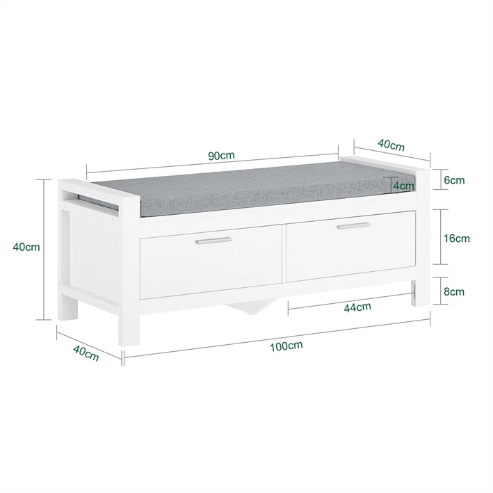 SoBuy | Banc avec 2 tiroirs | Banc de lit | Blanc | FSR74-W