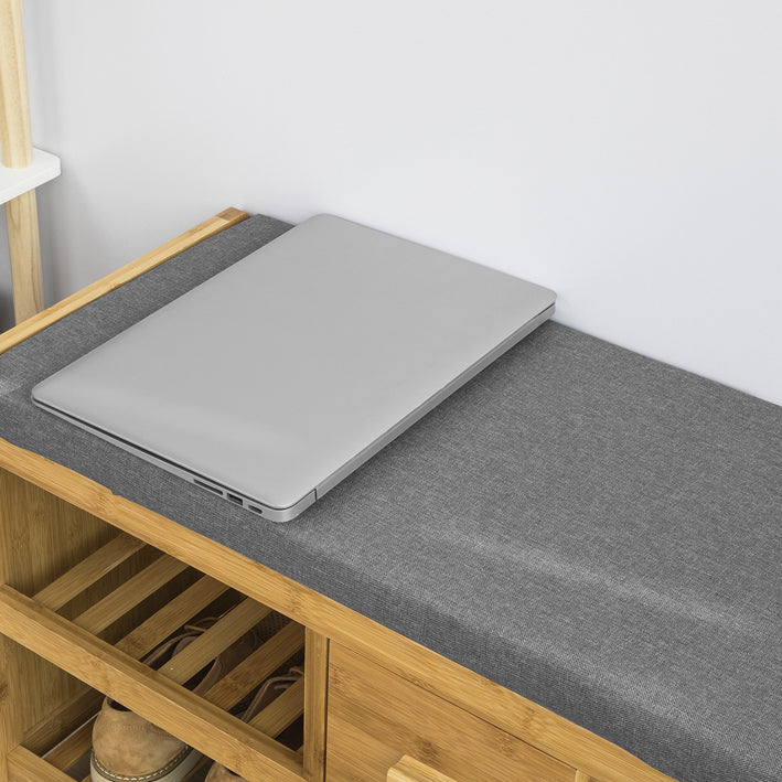 SoBuy | Banc de rangement avec siège | Meuble à chaussures avec 2 étagères et un tiroir | Bambou | FSR75-N