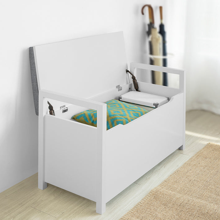 SoBuy | Scarpiera a ribalta | Panca contenitore | Cesto giocattoli | Bianco | FSR76-W