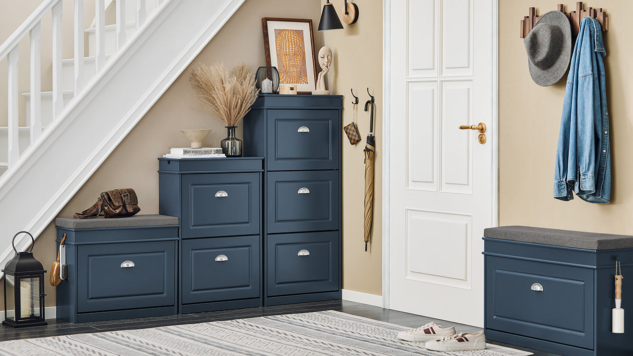 SoBuy | Meuble à chaussures | Meuble à chaussures à 2 portes | Coffre à chaussures bleu | FSR78-B