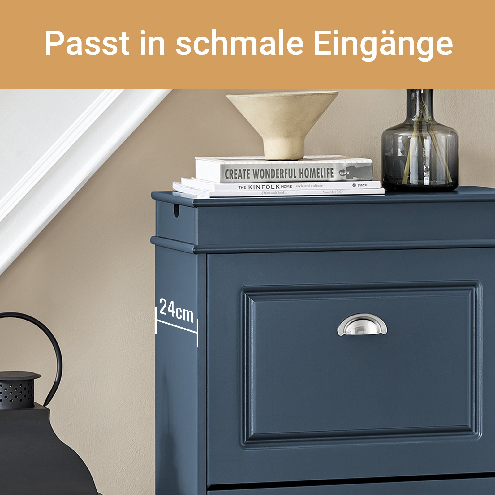 SoBuy | Meuble à chaussures | Meuble à chaussures à 2 portes | Coffre à chaussures bleu | FSR78-B