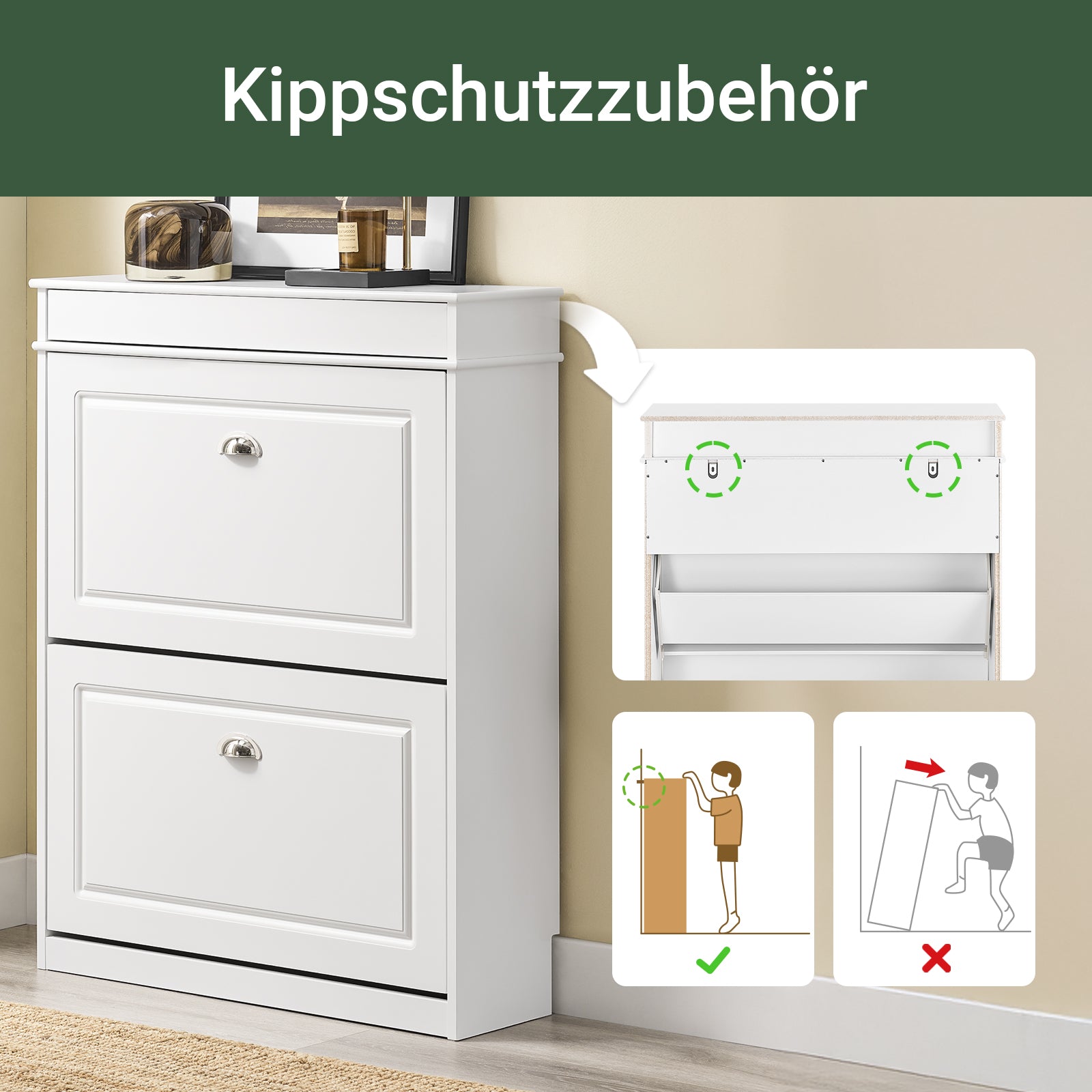 SoBuy | Meuble à chaussures | Meuble à chaussures avec 2 abattants | Commode à chaussures blanc | FSR78-L-W